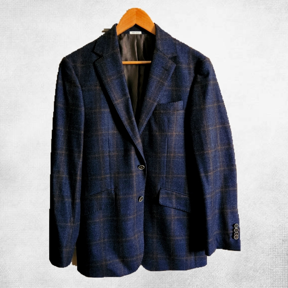 Joseph Abboud Cashmere Blend Navy Plaid Sport Coat 38R Slimfit